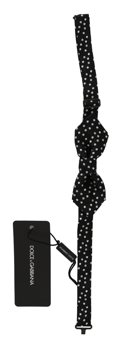 Nœud Papillon Réglable Homme en Soie Noire à Pois Dolce & Gabbana