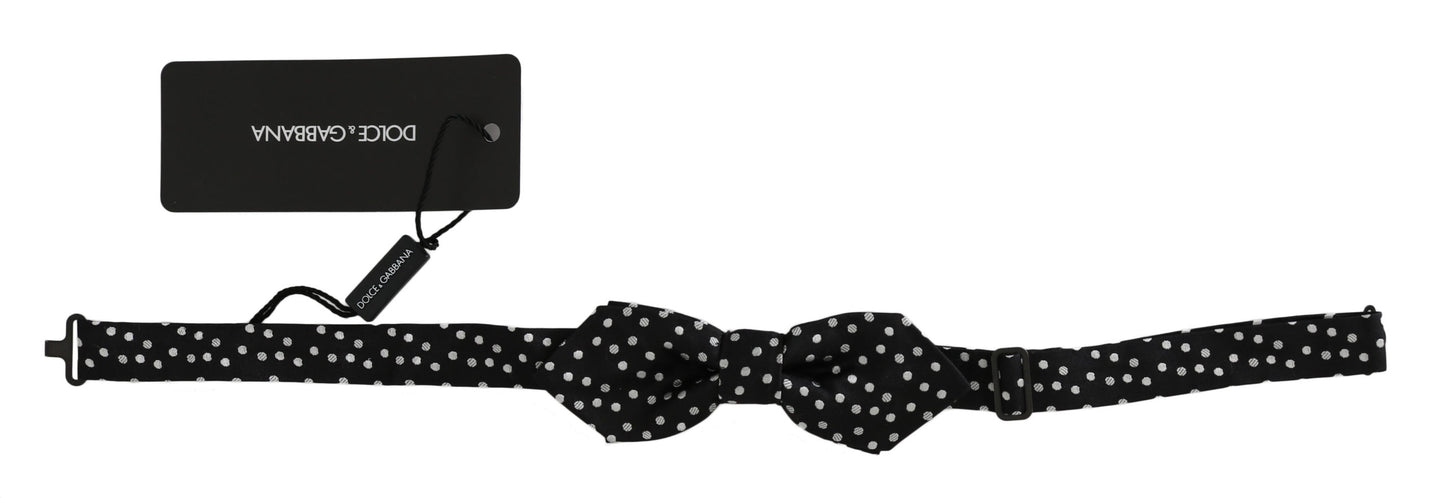 Nœud Papillon Réglable Homme en Soie Noire à Pois Dolce & Gabbana