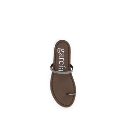 Pedro García Brown Silk Flat Sandals