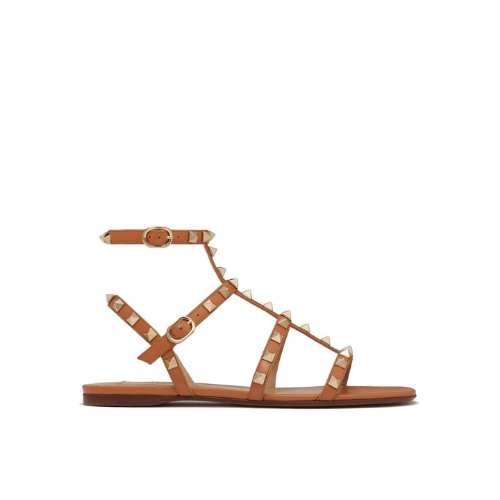 Sandales plates en cuir marron Valentino Garavani