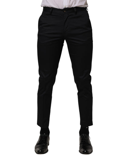 Dolce & Gabbana Pantalones de Vestir Ajustados de Algodón Azul Oscuro