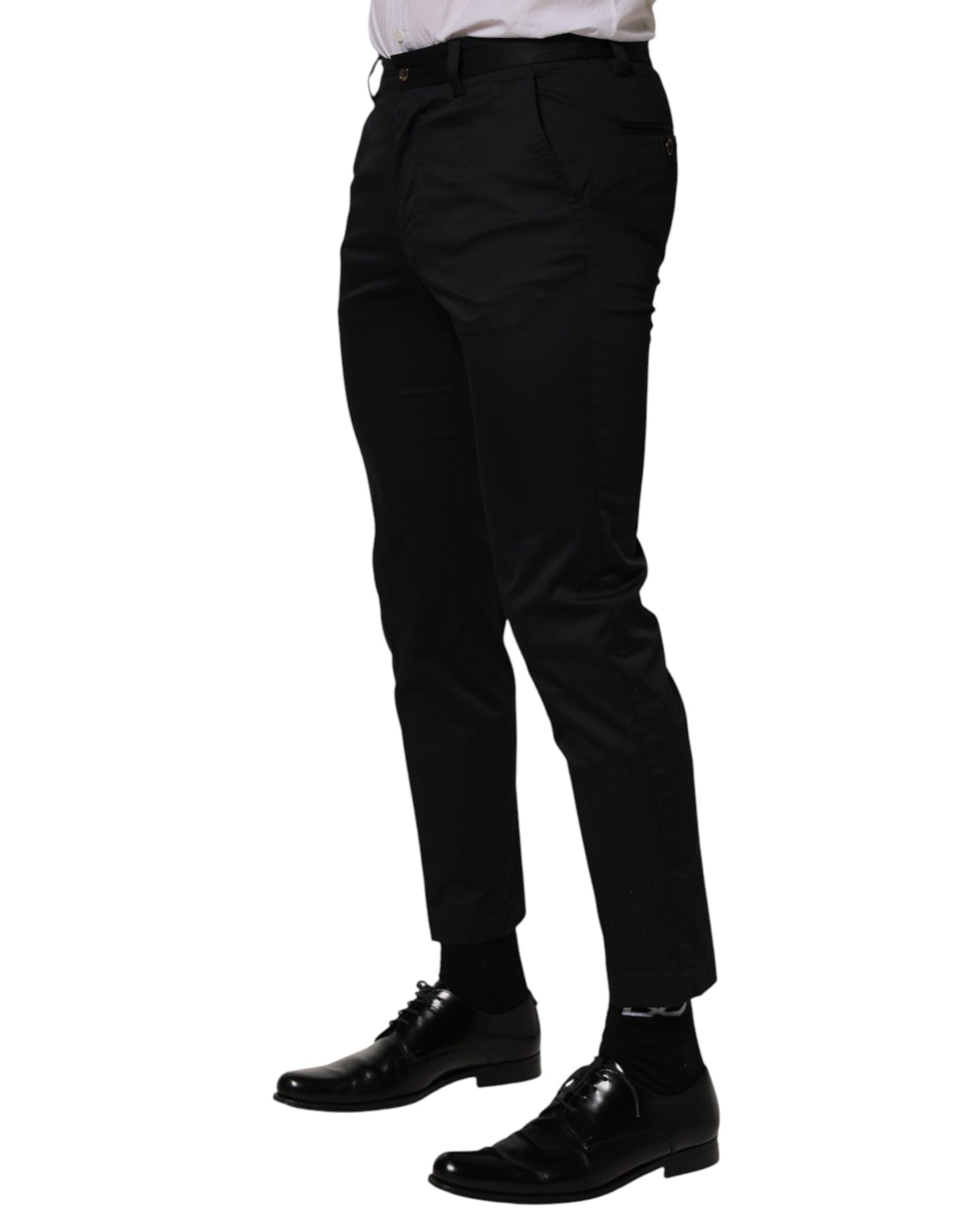 Dolce & Gabbana Pantalones de Vestir Ajustados de Algodón Azul Oscuro