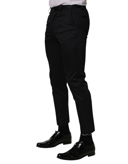 Dolce & Gabbana Pantalones de Vestir Ajustados de Algodón Azul Oscuro