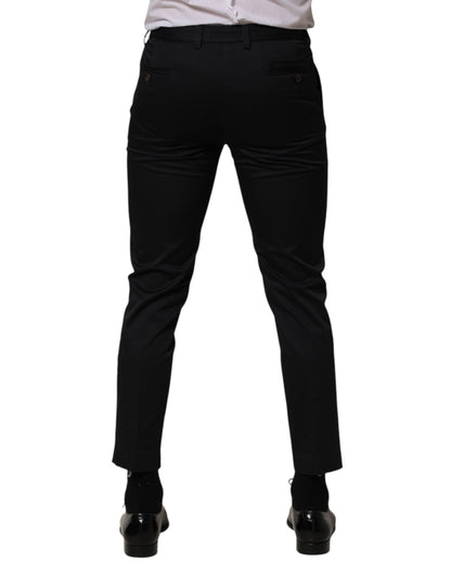 Dolce & Gabbana Pantalones de Vestir Ajustados de Algodón Azul Oscuro