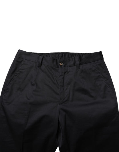 Dolce & Gabbana Pantalones de Vestir Ajustados de Algodón Azul Oscuro