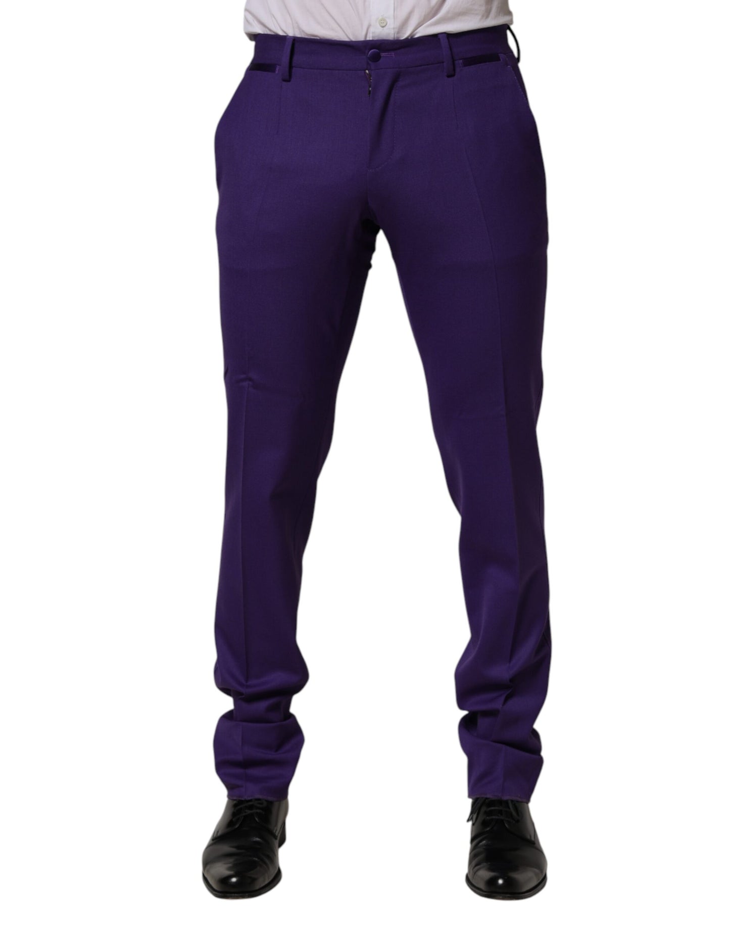Pantalones de traje Dolce & Gabbana morados de lana ajustados para hombre
