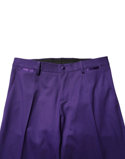 Pantalones de traje Dolce & Gabbana morados de lana ajustados para hombre
