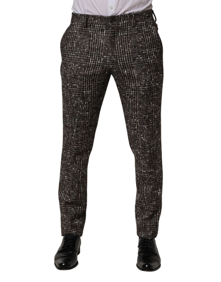 Pantalon slim en laine à carreaux marron Dolce & Gabbana