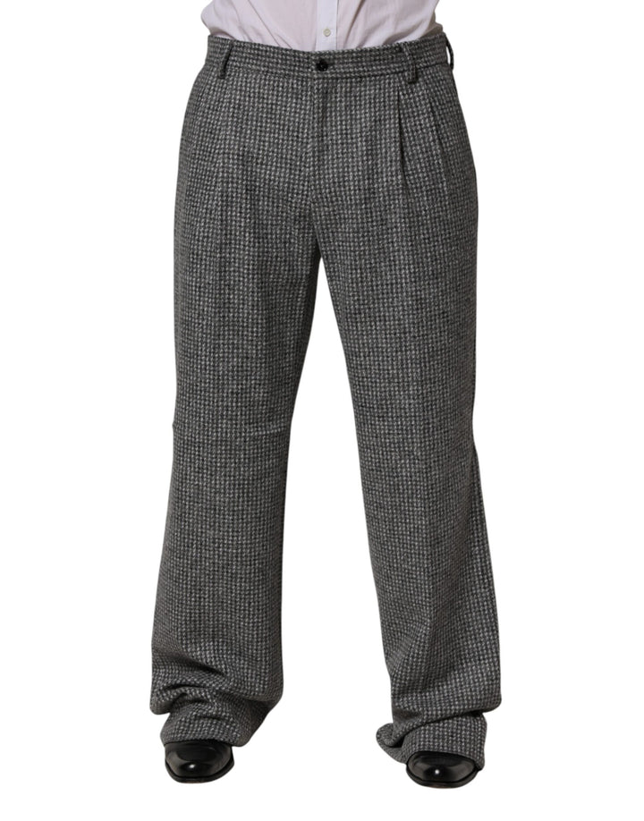 Pantalon habillé droit Dolce & Gabbana gris à carreaux pied-de-poule