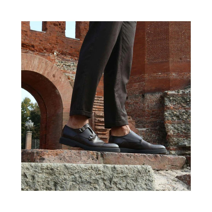 Duca di Morrone Black Leather Slip-On Loafers