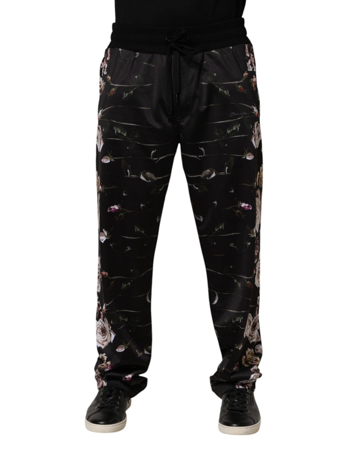 Pantalon chino droit fleuri noir Dolce & Gabbana
