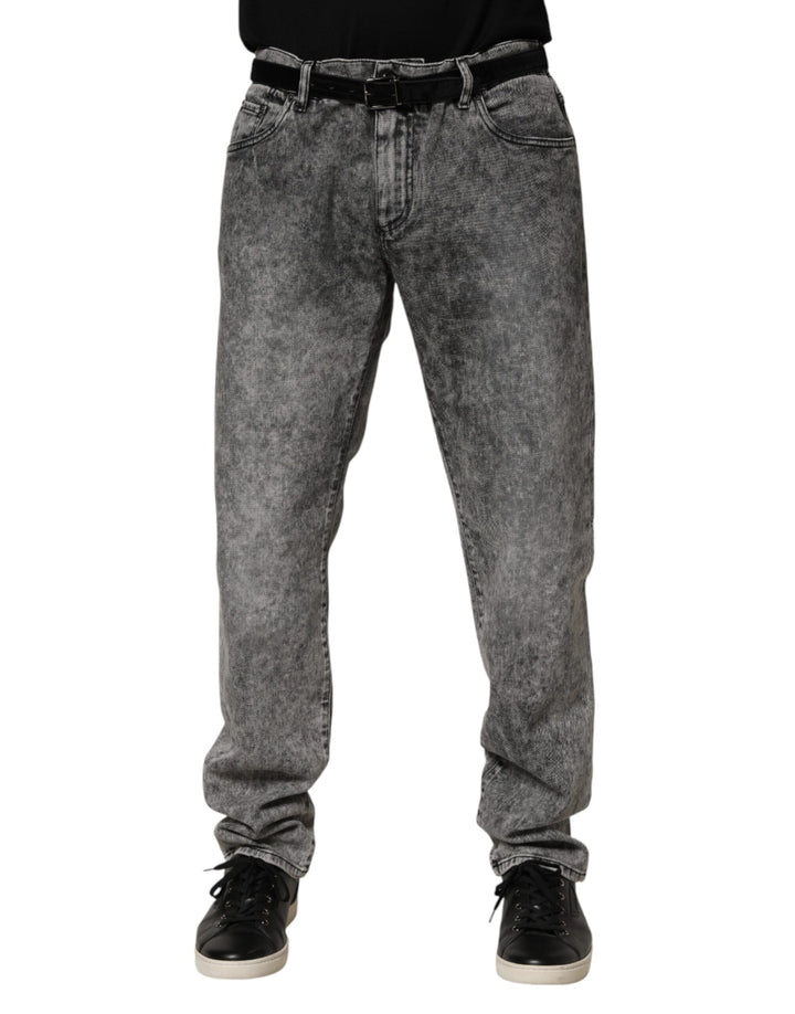 Dolce & Gabbana Gray Cotton Straight Leg Denim Trouser Jeans