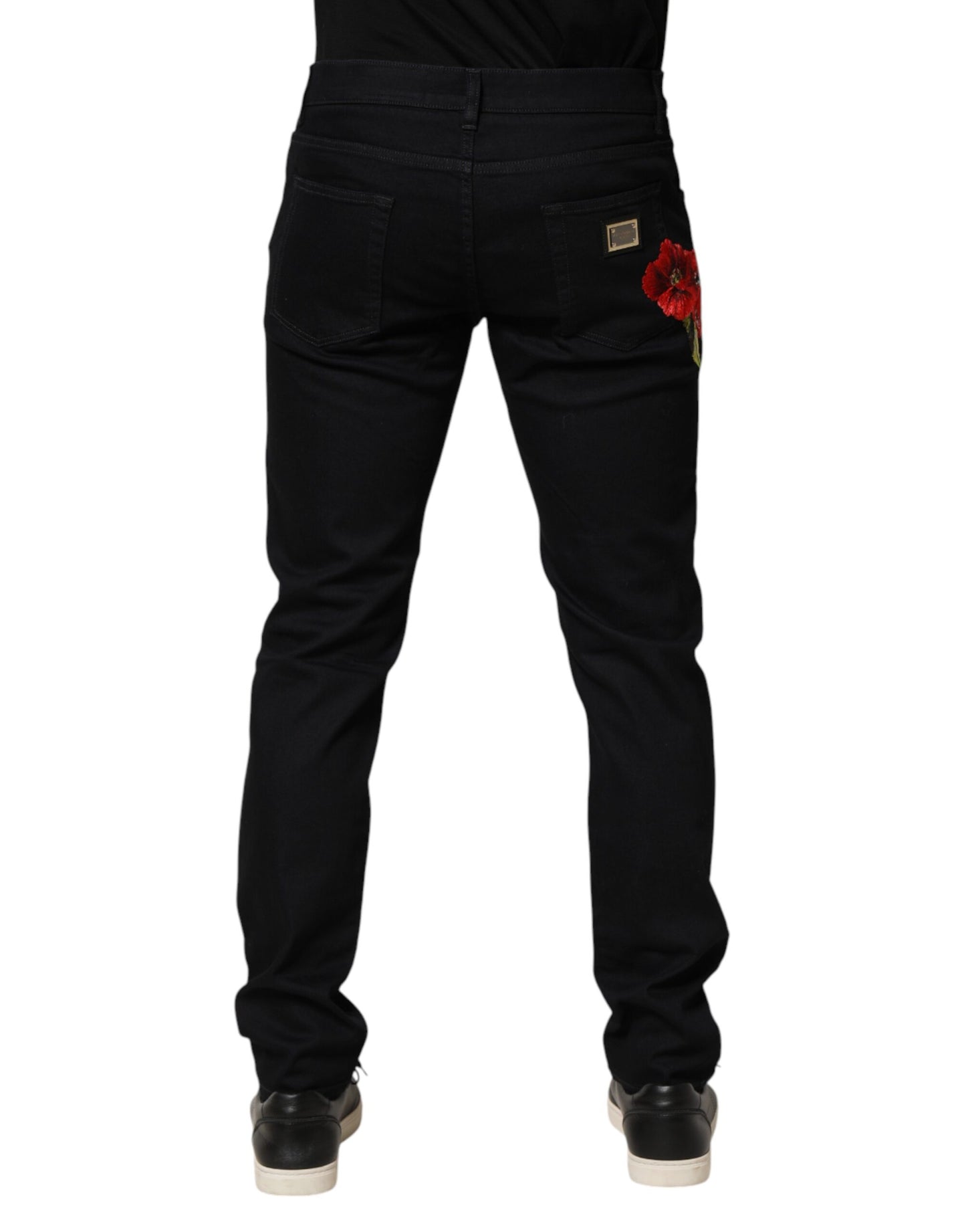 Dolce & Gabbana Vaqueros ajustados de hombre de algodón con estampado floral negros