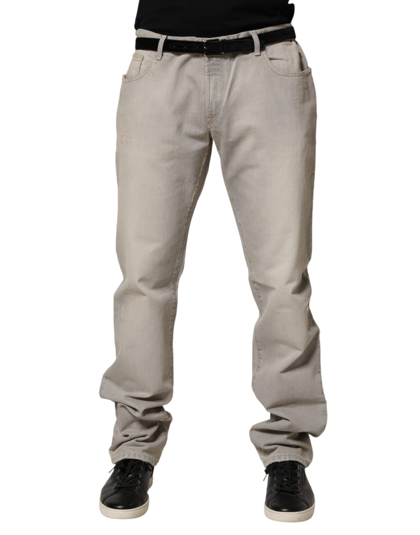 Pantalón recto de mezclilla de algodón gris claro Dolce & Gabbana