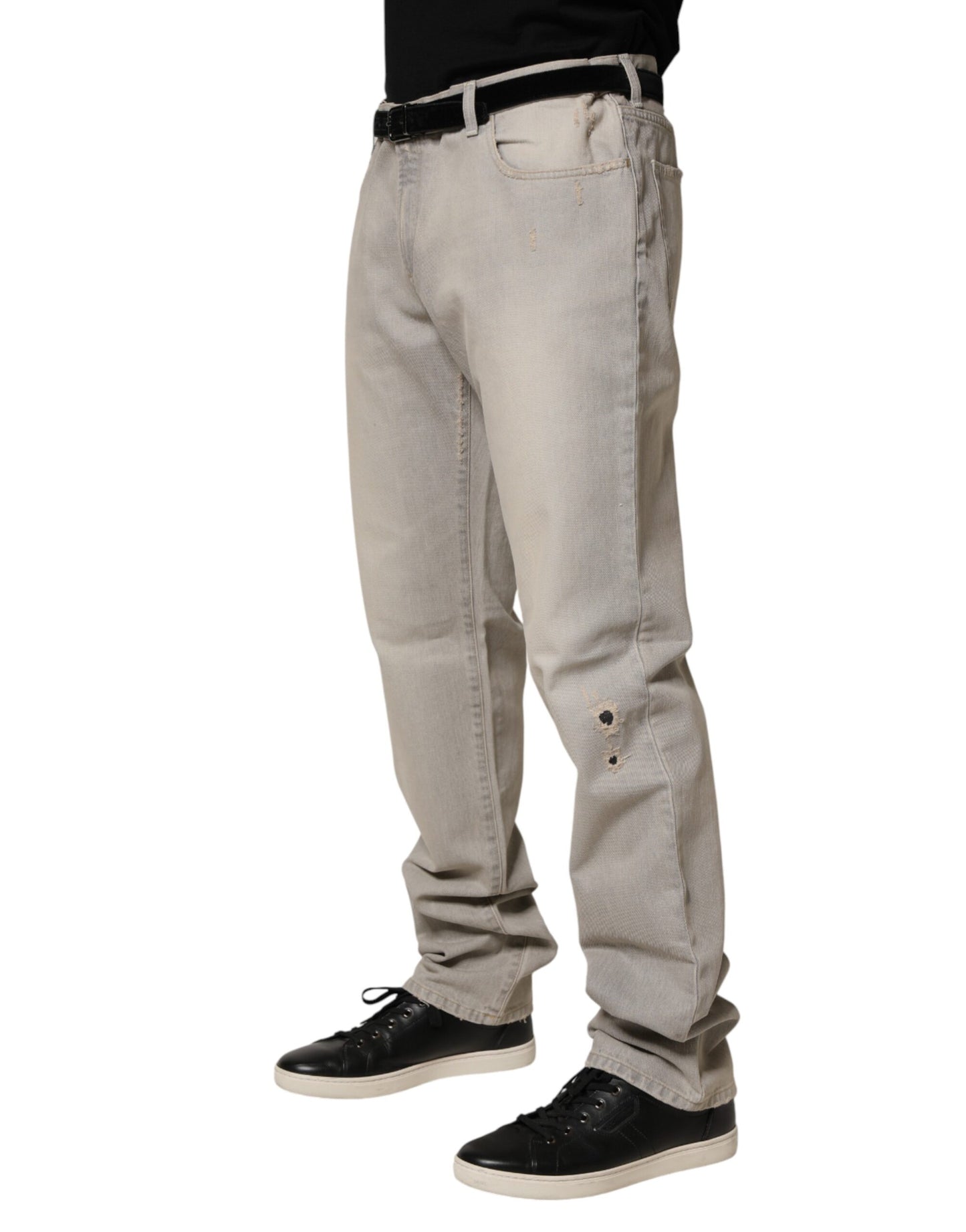 Pantalón recto de mezclilla de algodón gris claro Dolce & Gabbana