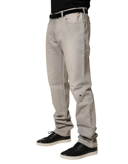 Pantalón recto de mezclilla de algodón gris claro Dolce & Gabbana
