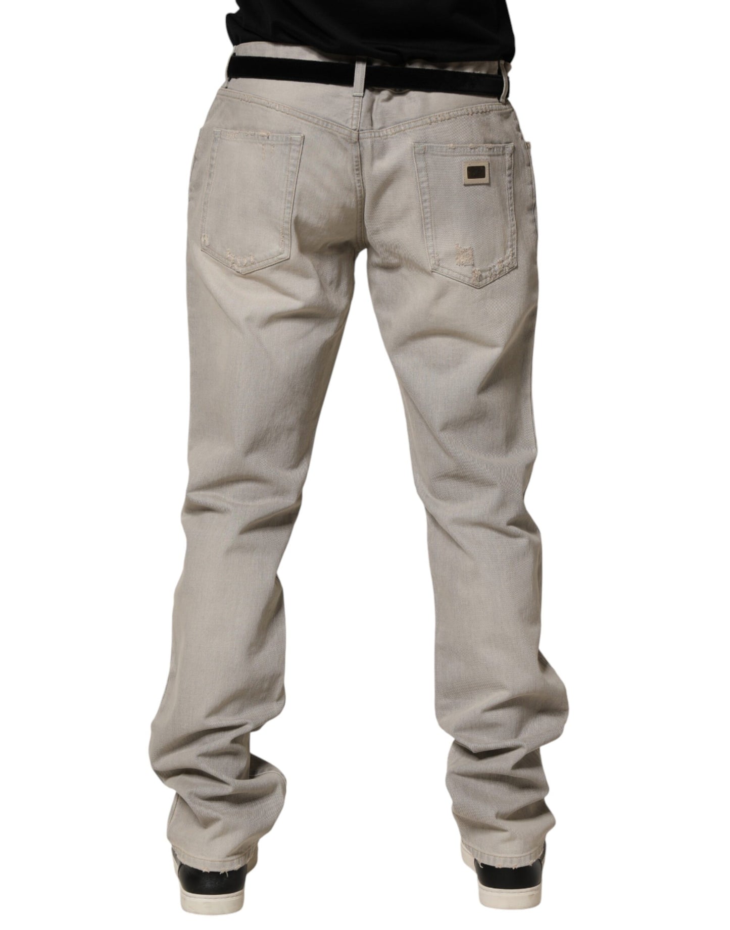 Pantalón recto de mezclilla de algodón gris claro Dolce & Gabbana