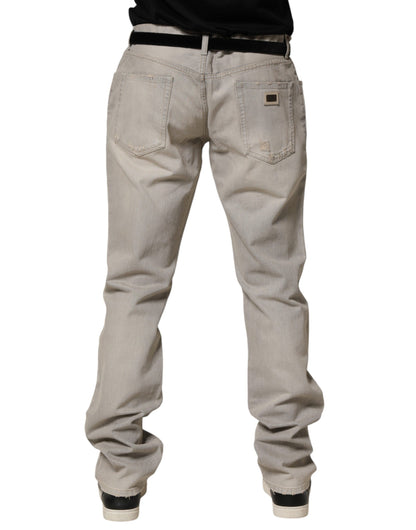 Pantalón recto de mezclilla de algodón gris claro Dolce & Gabbana
