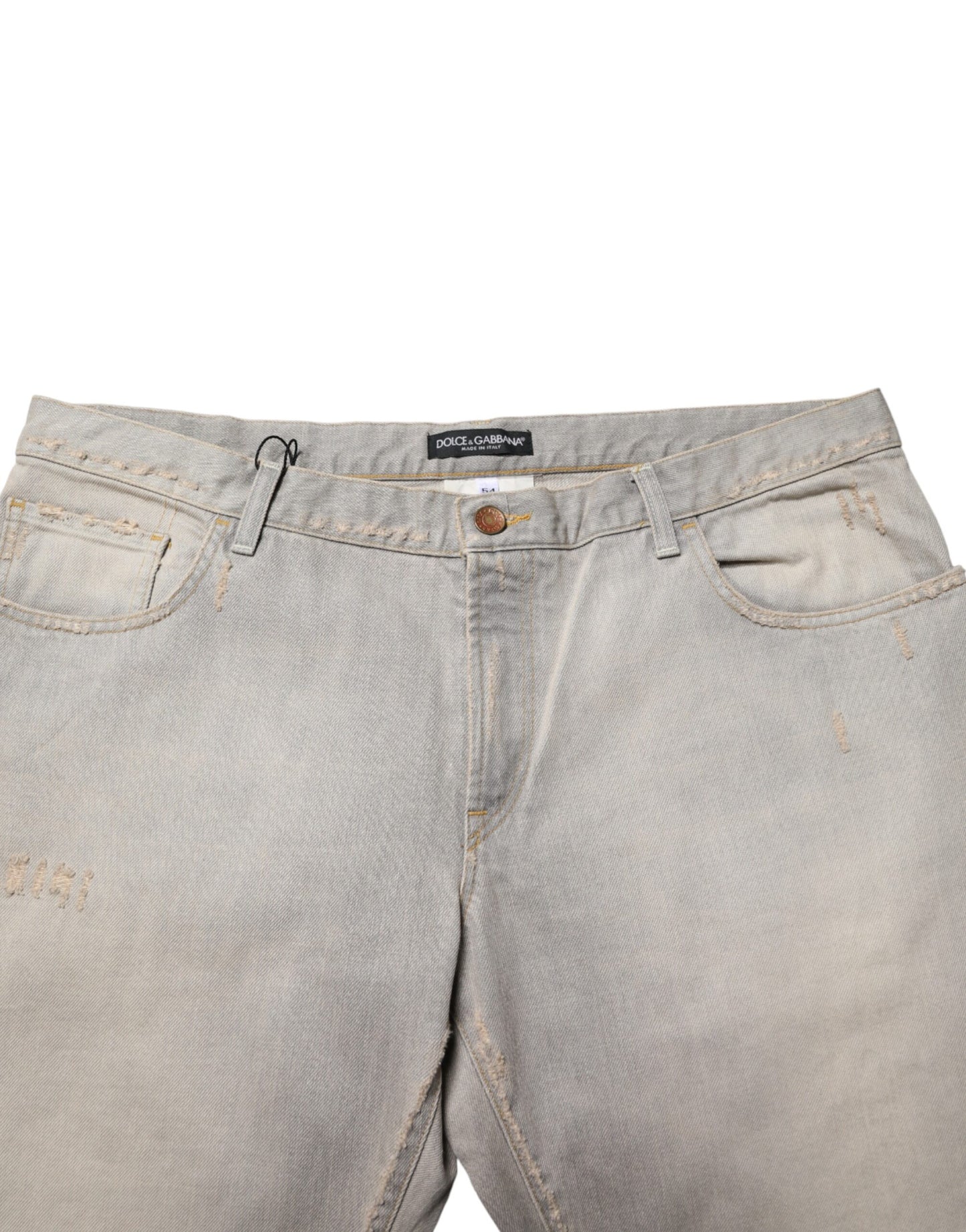 Pantalón recto de mezclilla de algodón gris claro Dolce & Gabbana