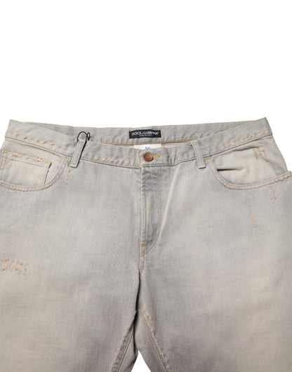 Pantalón recto de mezclilla de algodón gris claro Dolce & Gabbana