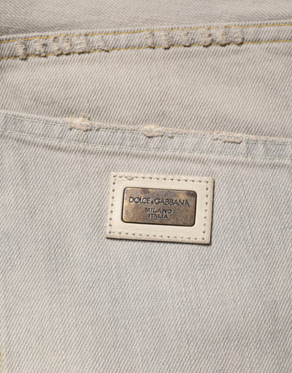Pantalón recto de mezclilla de algodón gris claro Dolce & Gabbana