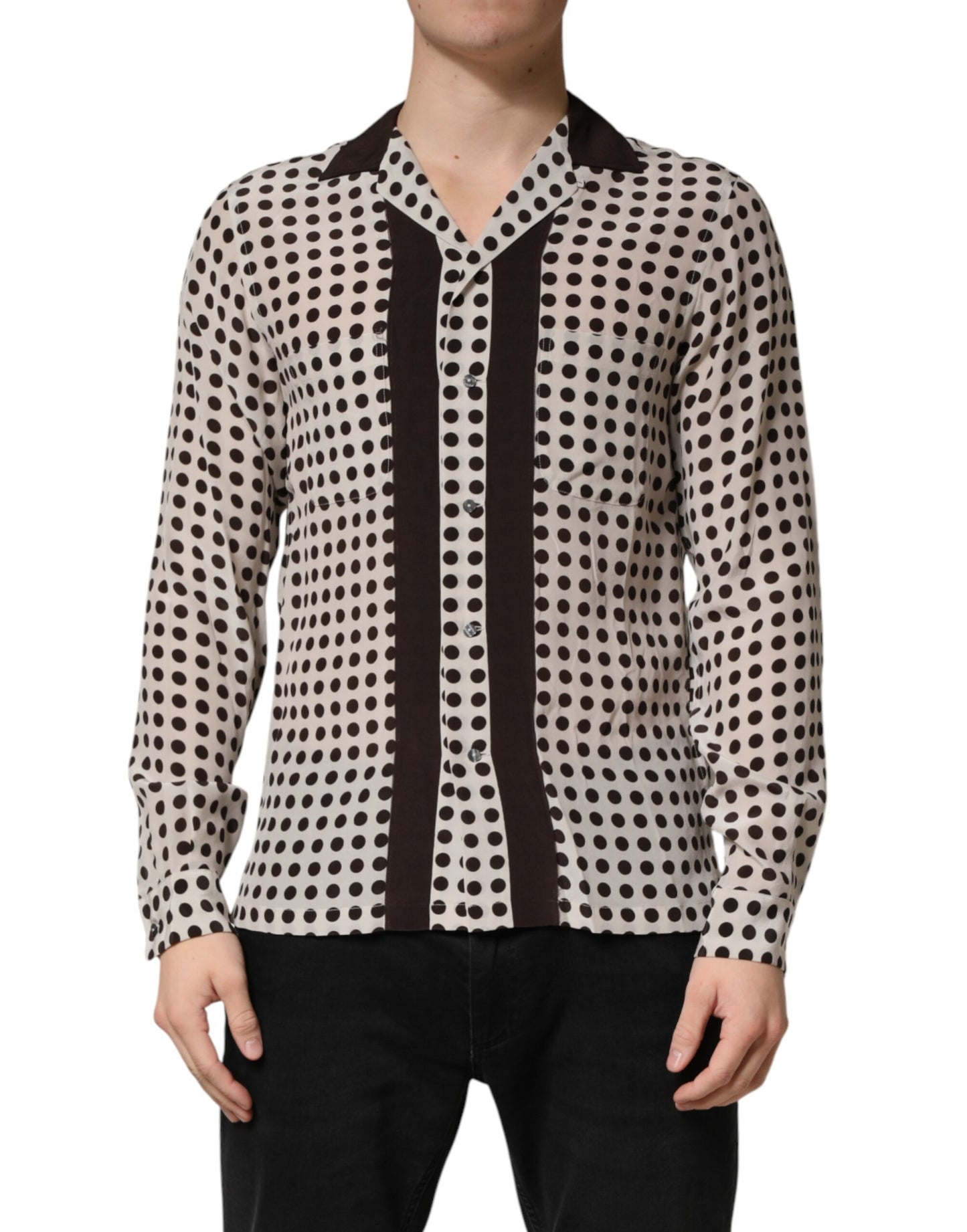 Camisa informal de seda para hombre Dolce & Gabbana blanca con lunares negros