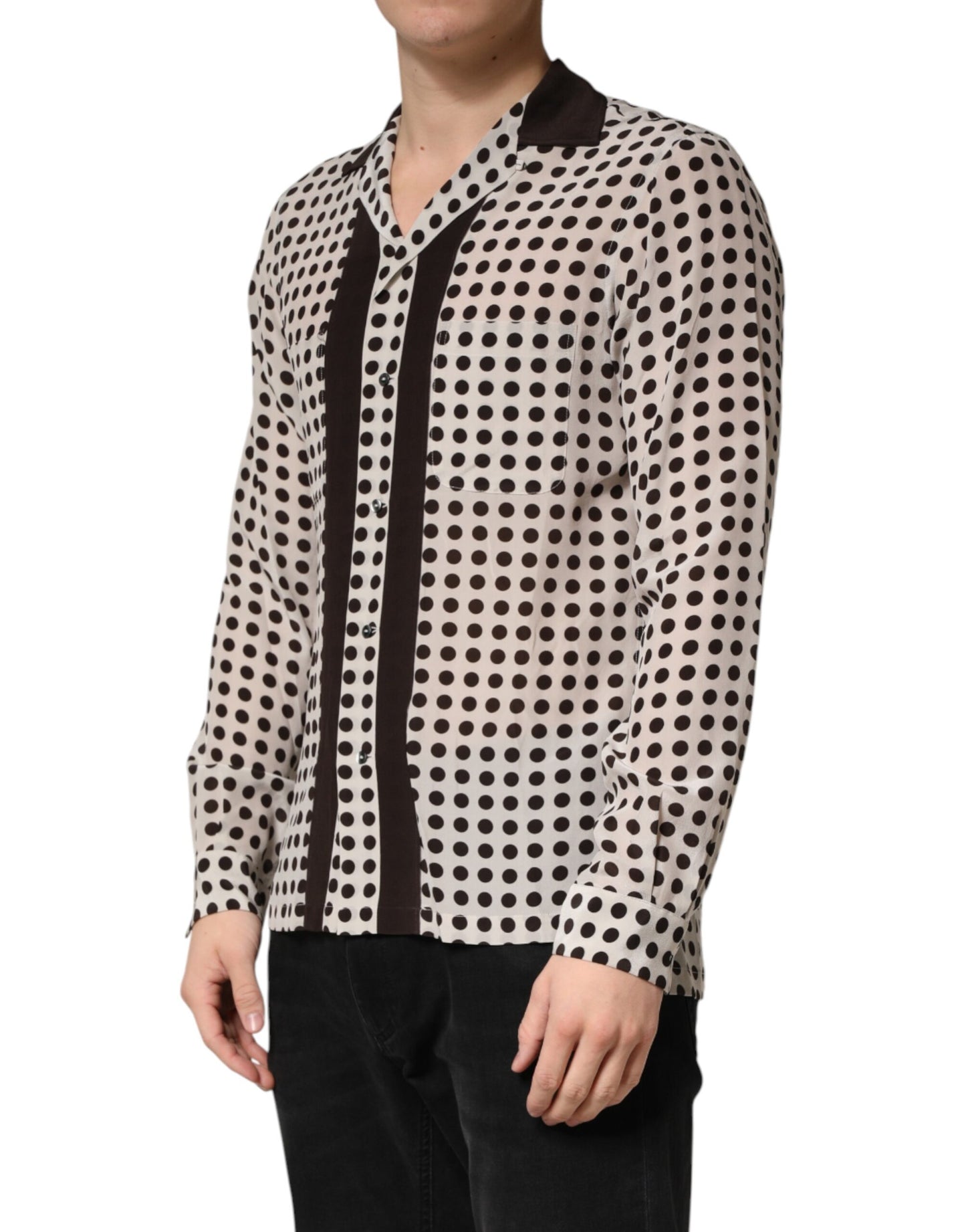 Camisa informal de seda para hombre Dolce & Gabbana blanca con lunares negros