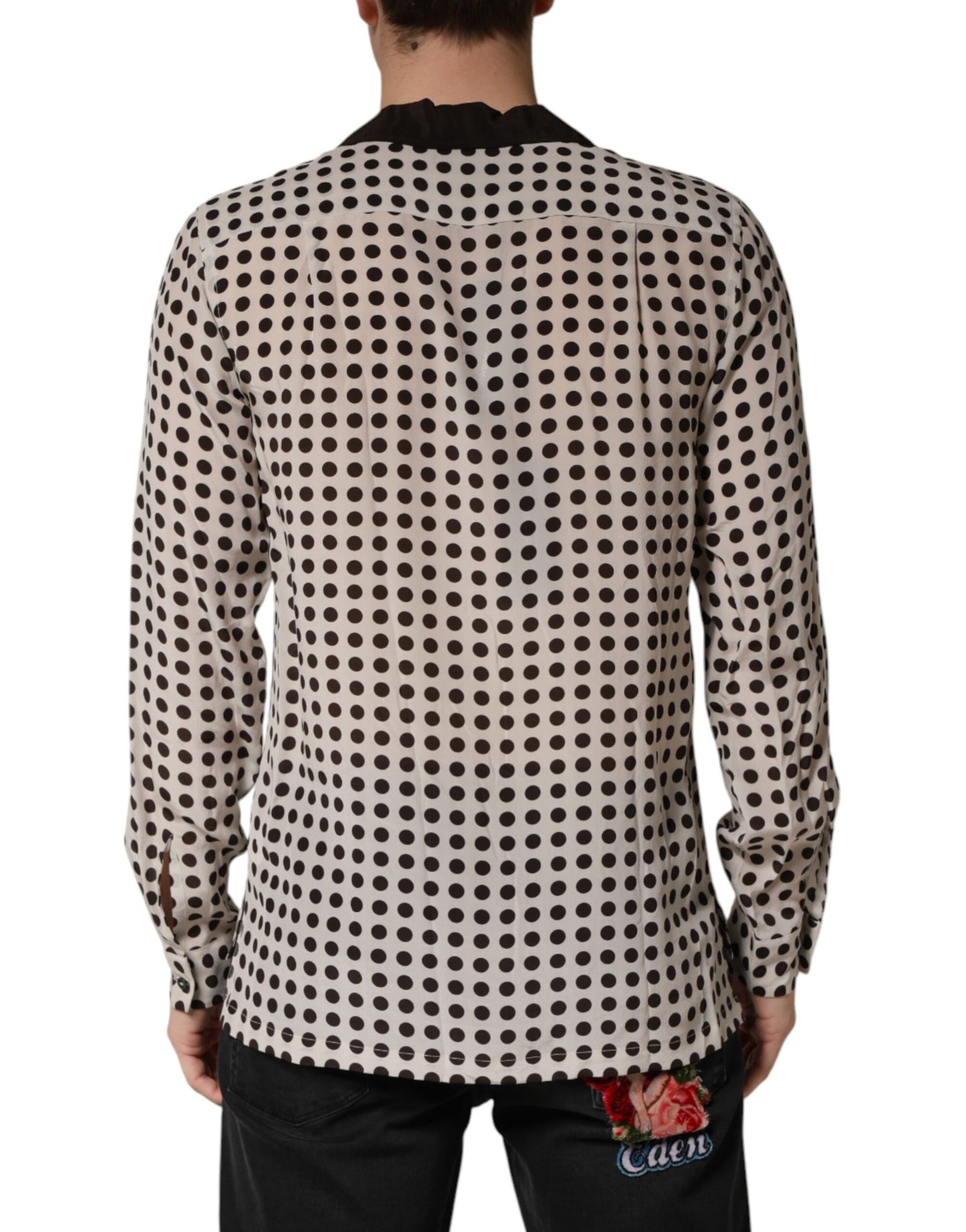 Camisa informal de seda para hombre Dolce & Gabbana blanca con lunares negros