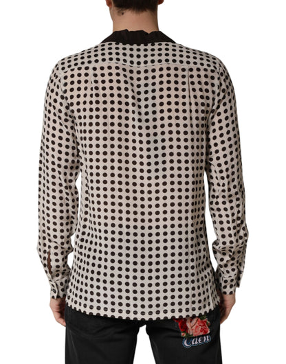 Camisa informal de seda para hombre Dolce & Gabbana blanca con lunares negros