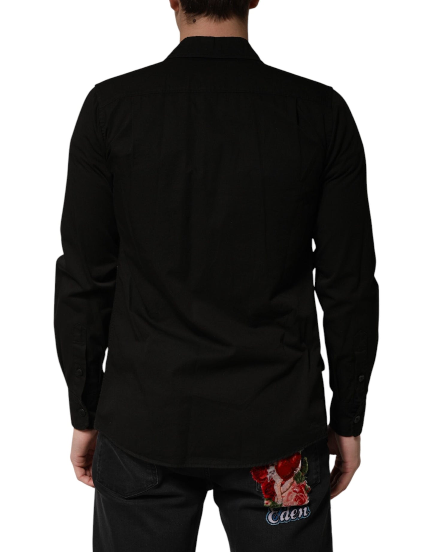 Camisa de hombre Dolce & Gabbana de algodón negro con cuello y botones