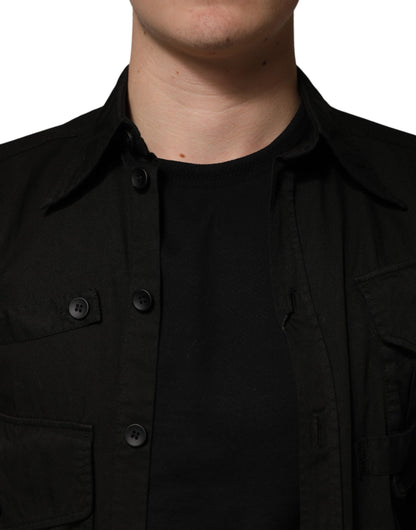 Camisa de hombre Dolce & Gabbana de algodón negro con cuello y botones