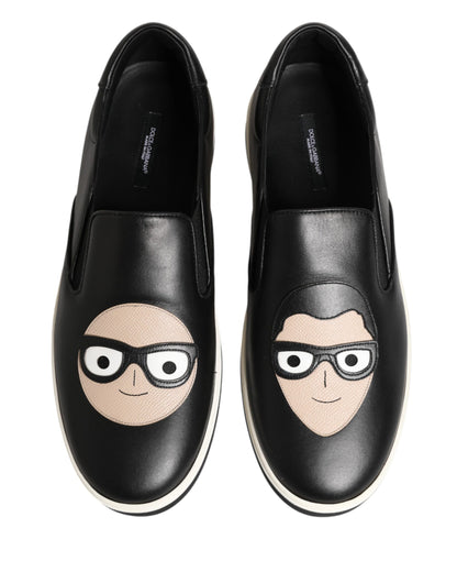 Dolce & Gabbana Black Leather Signature Figures Sneakers Shoes