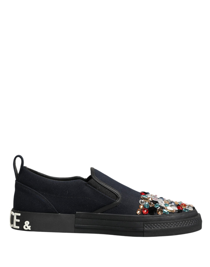 Zapatillas sin cordones Dolce & Gabbana de lona azul adornadas para hombre