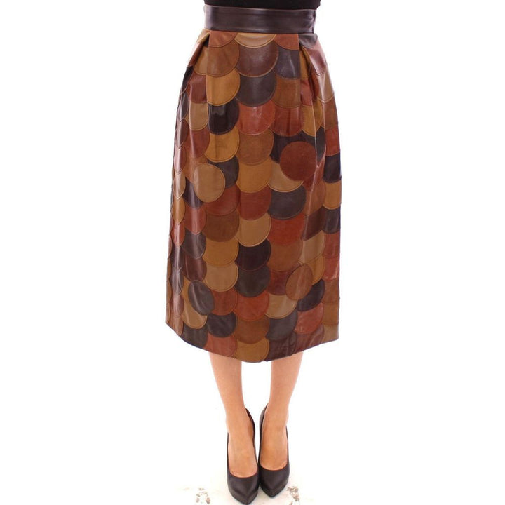 Falda midi de piel de cordero marrón Dolce & Gabbana