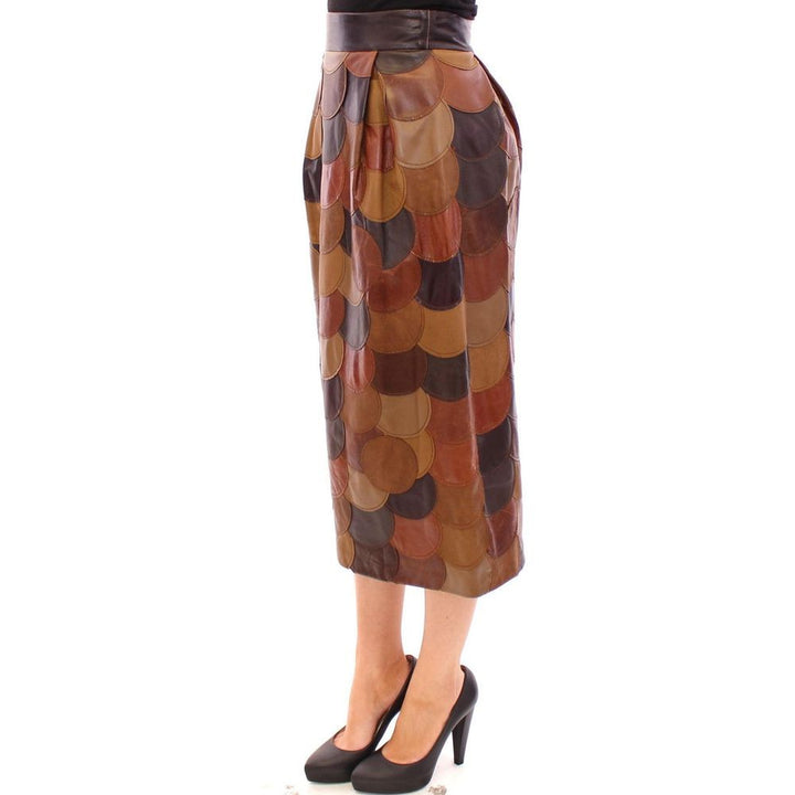Falda midi de piel de cordero marrón Dolce & Gabbana