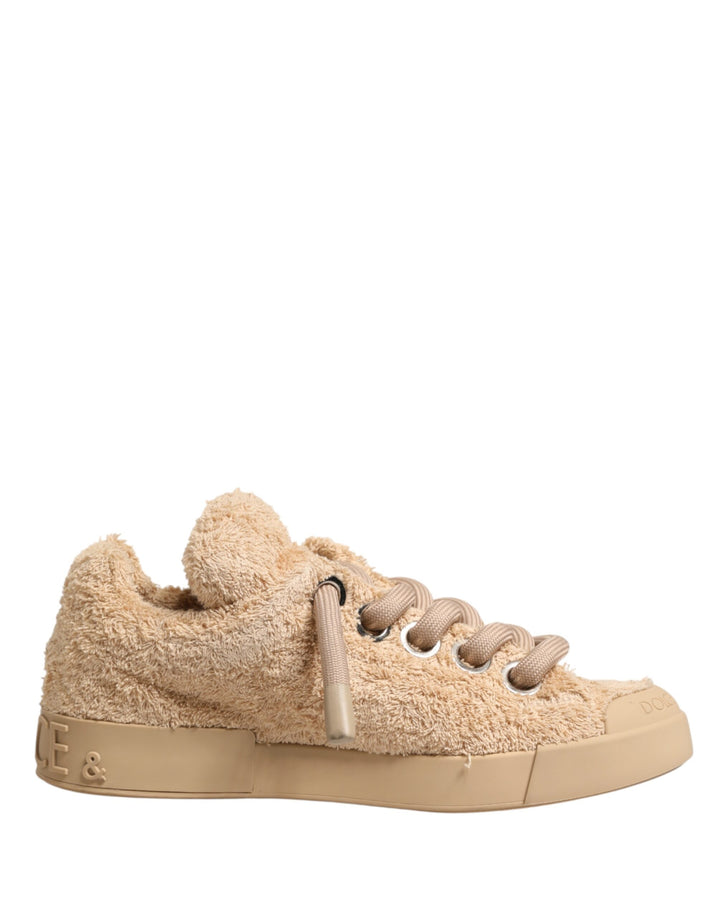 Zapatillas Bajas Dolce & Gabbana de Piel Sintética Beige con Efecto Pelo
