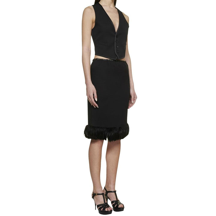 Falda midi de seda negra Saint Laurent