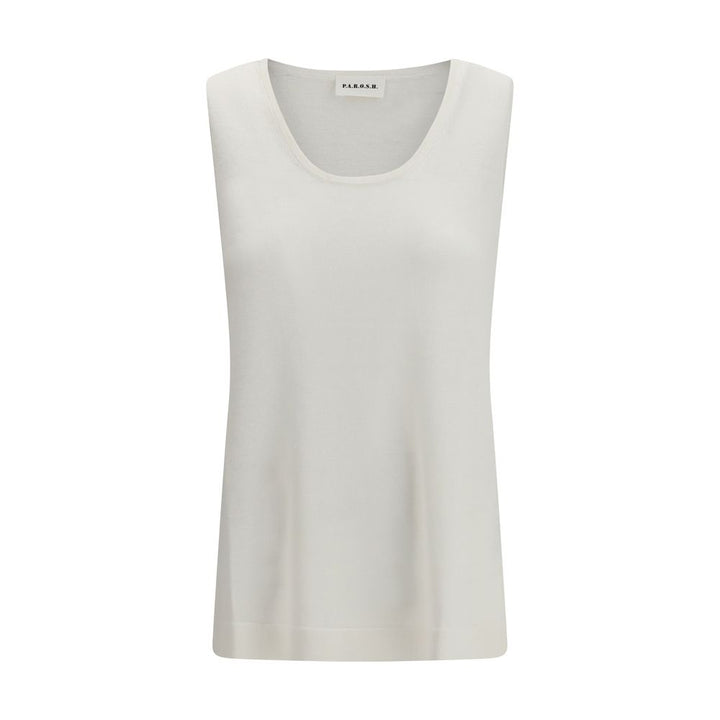 P.A.R.O.S.H. White Linen Sleeveles T-Shirt