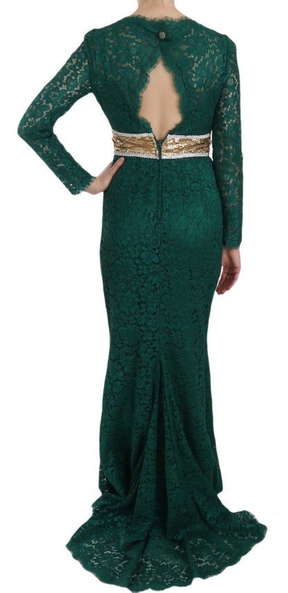 Robe fourreau Dolce & Gabbana en dentelle avec ceinture dorée et cristaux