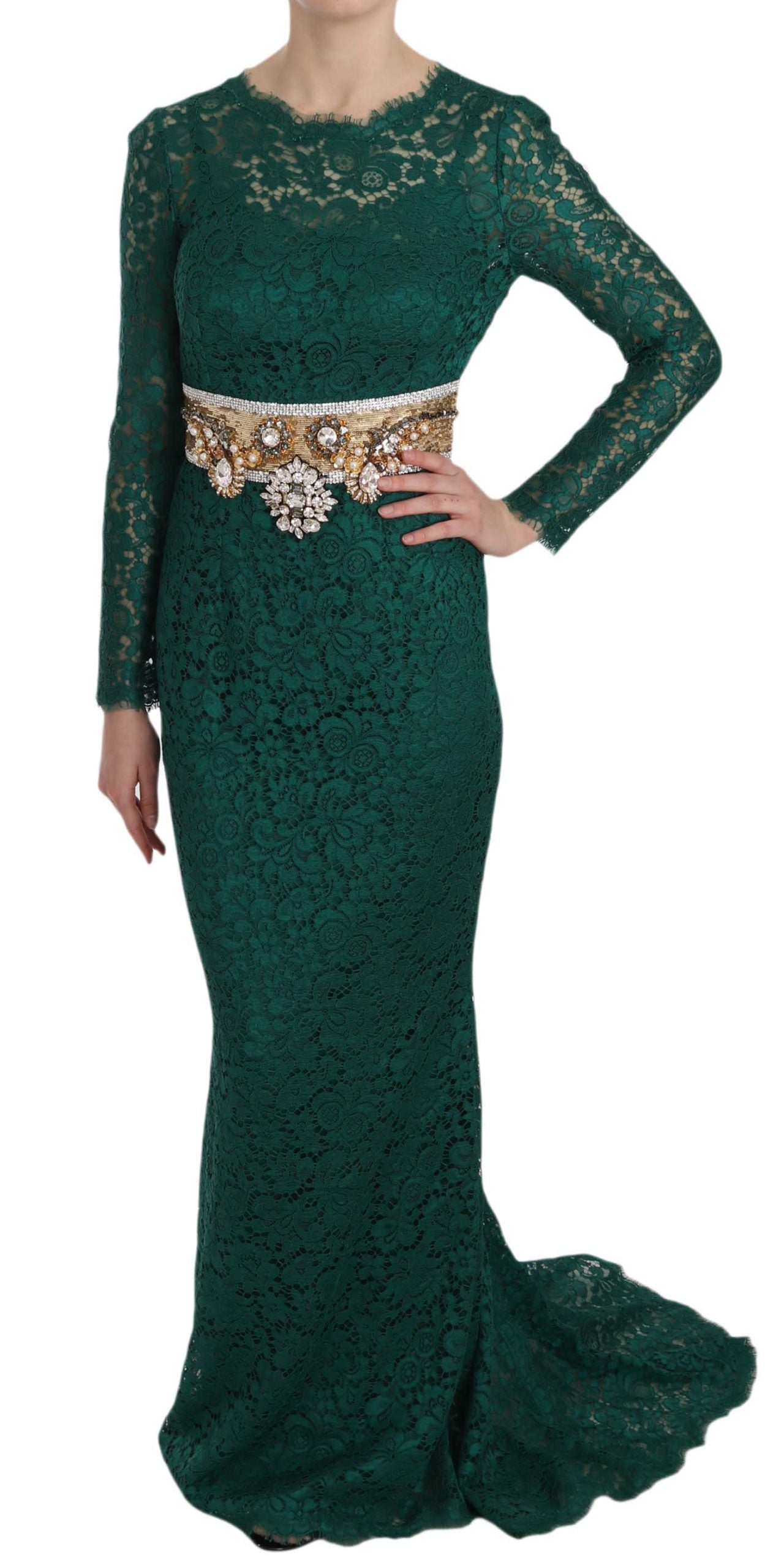 Robe fourreau Dolce & Gabbana en dentelle avec ceinture dorée et cristaux