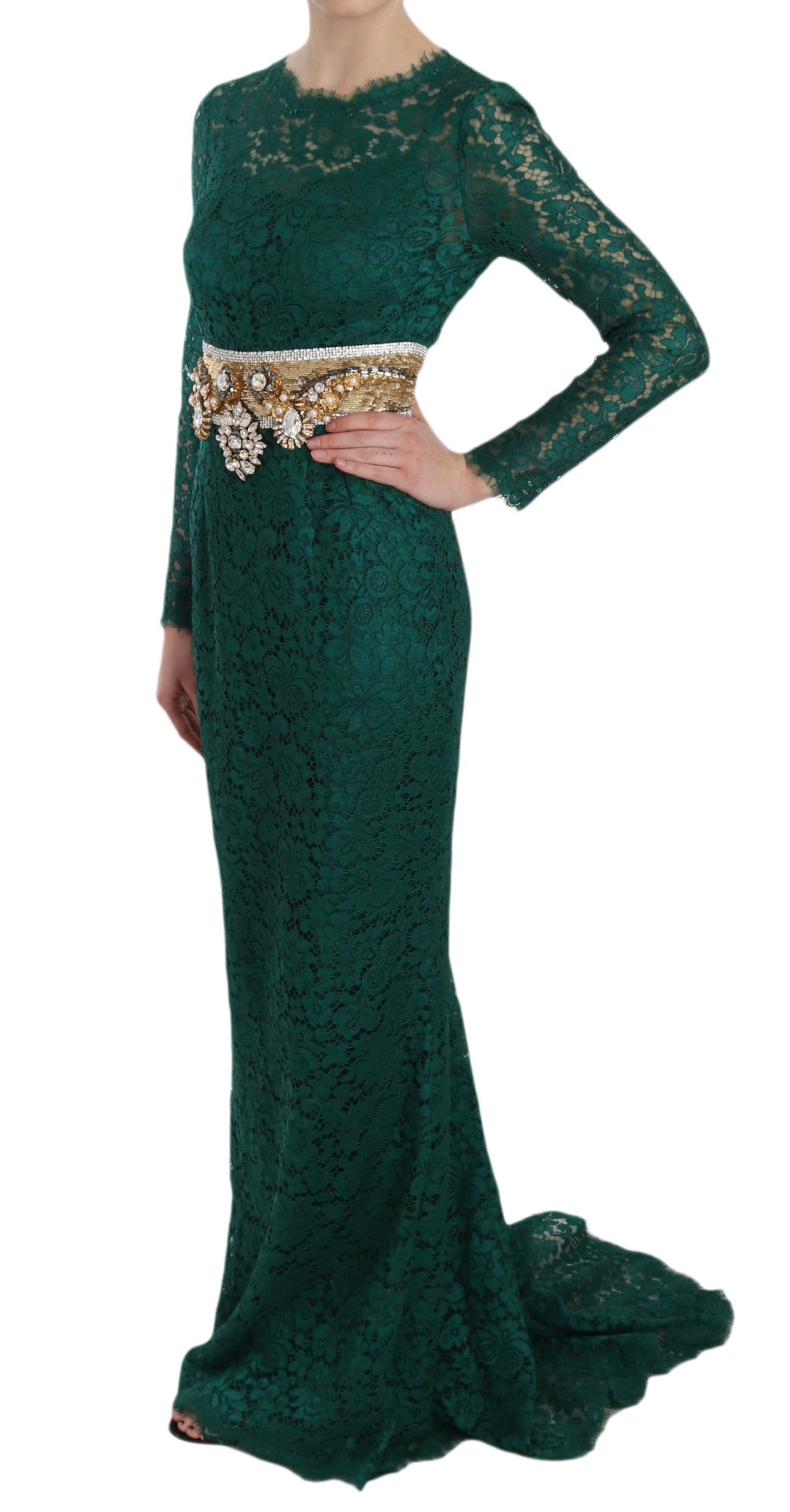 Robe fourreau Dolce & Gabbana en dentelle avec ceinture dorée et cristaux