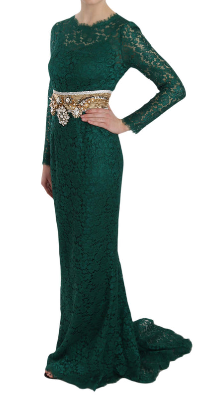 Robe fourreau Dolce & Gabbana en dentelle avec ceinture dorée et cristaux