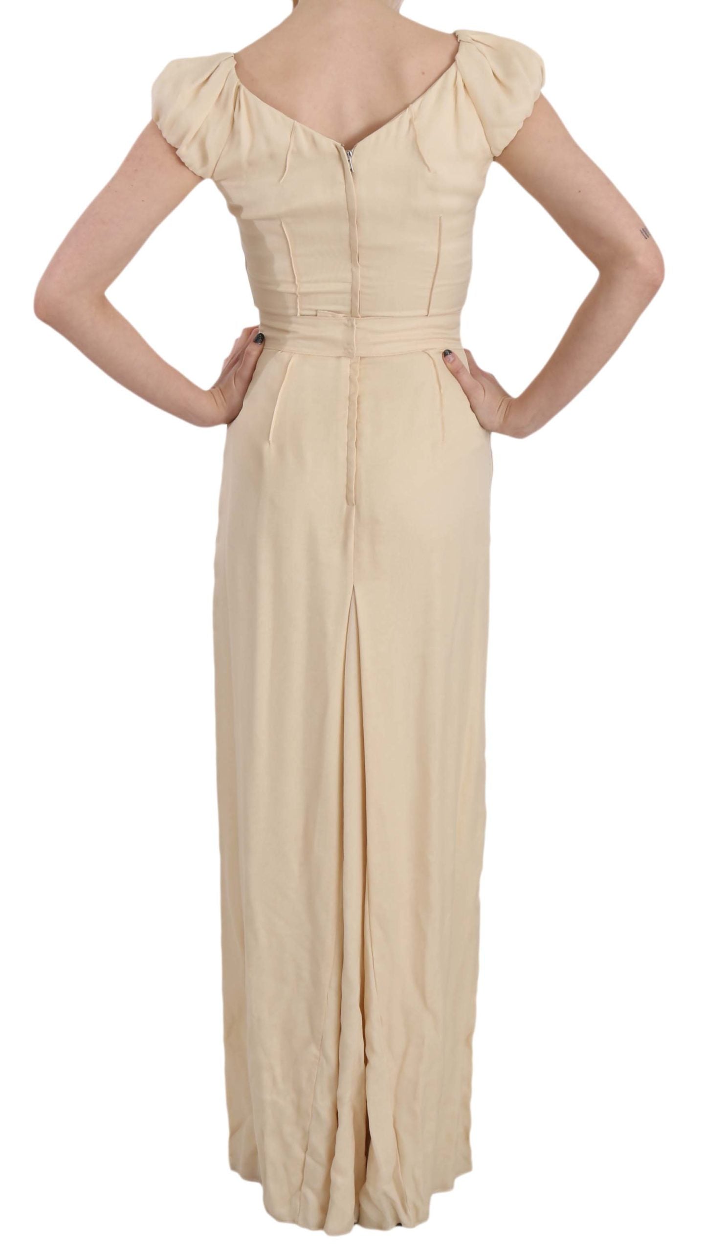Robe longue droite Dolce & Gabbana en soie beige à manches courtes