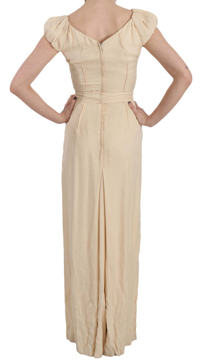 Robe longue droite Dolce & Gabbana en soie beige à manches courtes