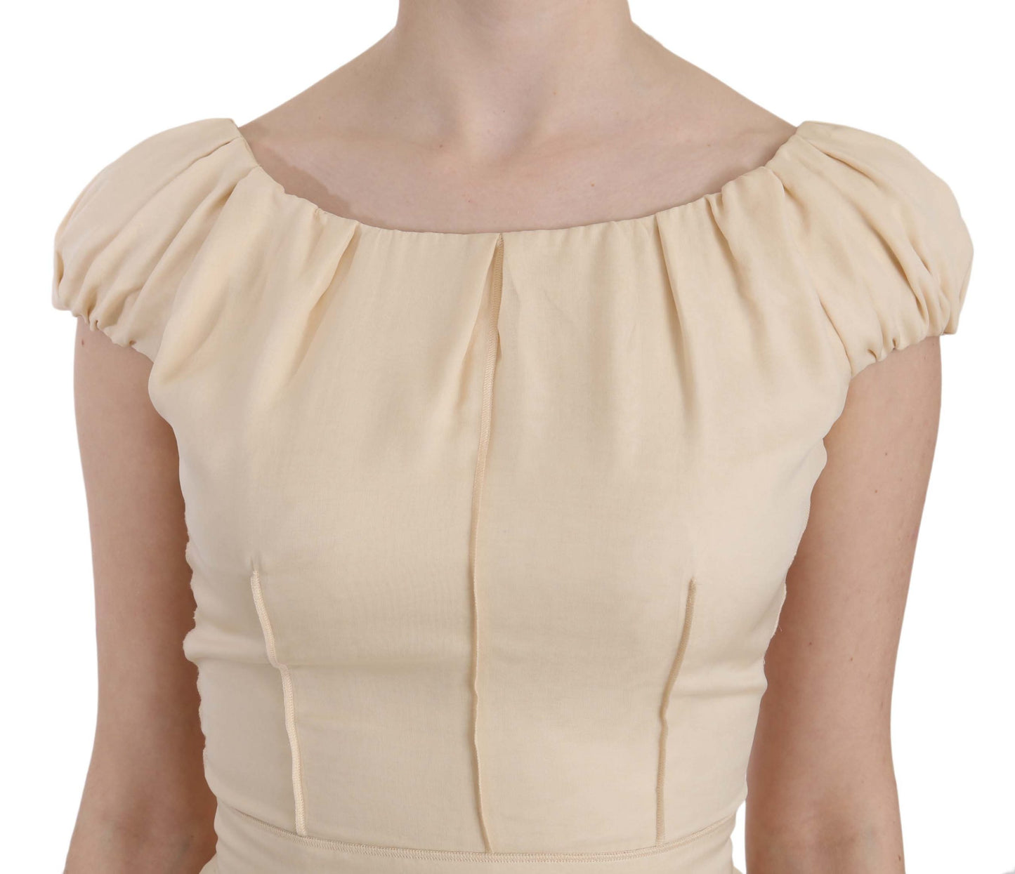 Robe longue droite Dolce & Gabbana en soie beige à manches courtes
