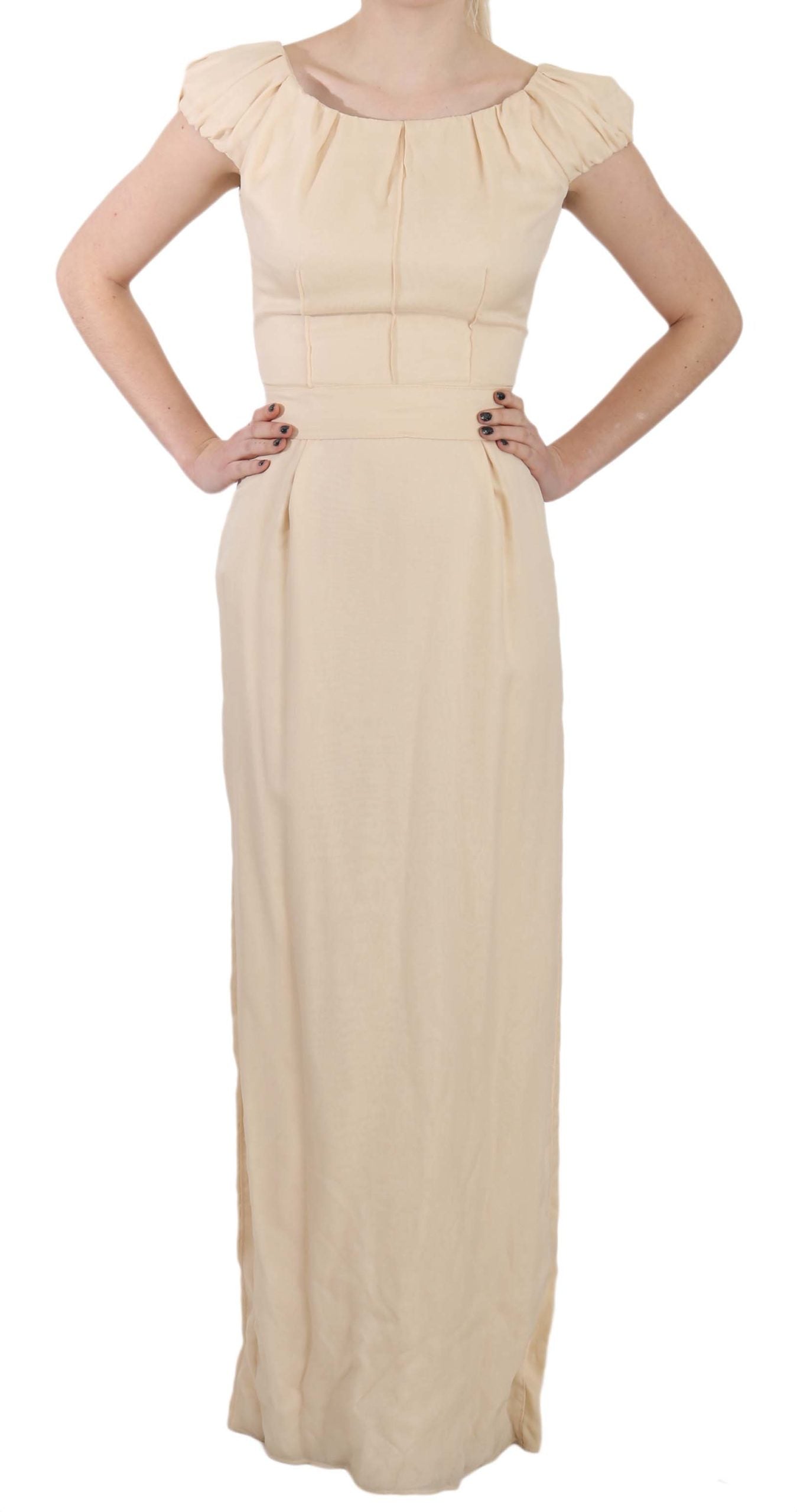 Robe longue droite Dolce & Gabbana en soie beige à manches courtes