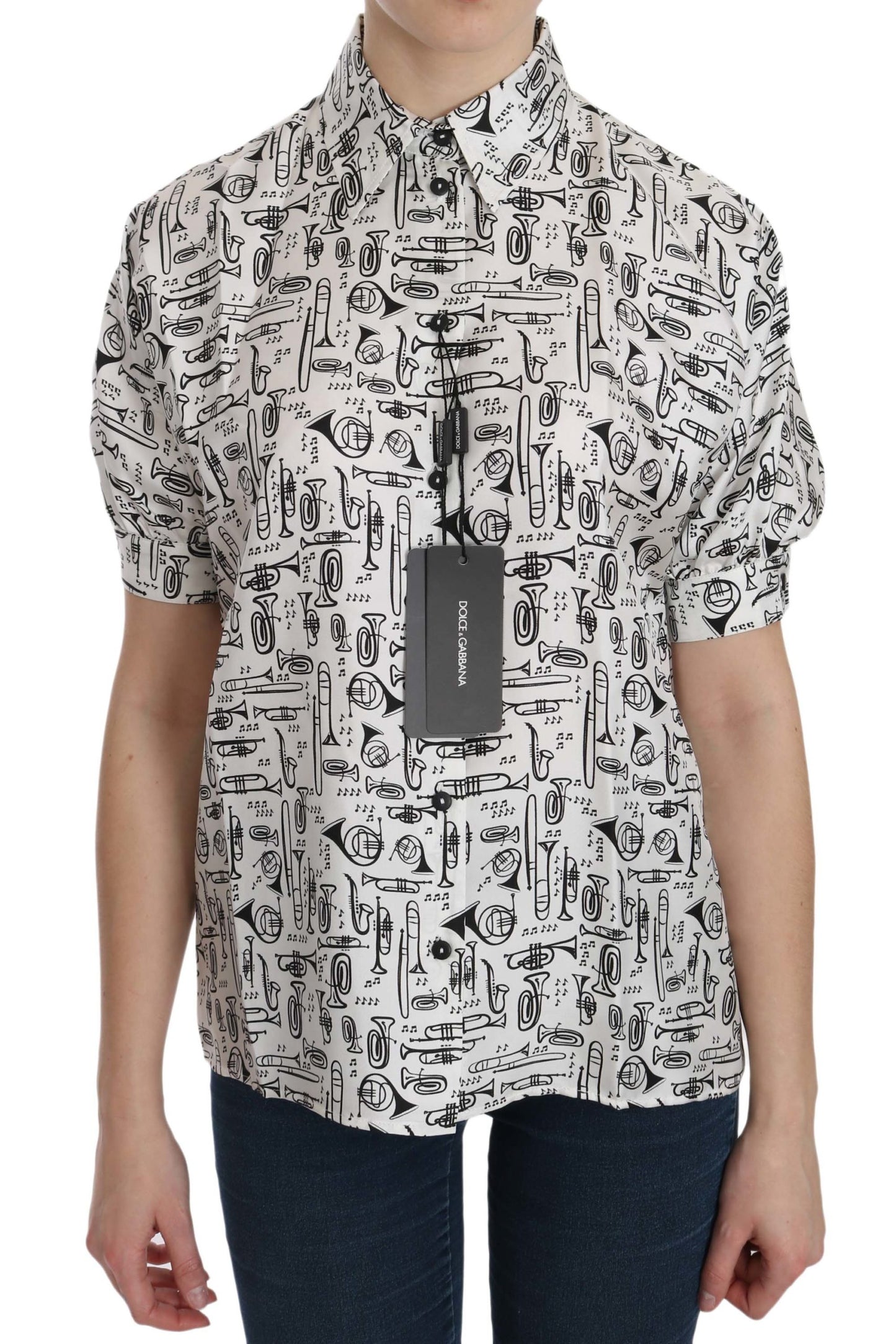 Chemisier blanc col chemise instrument de musique Dolce & Gabbana