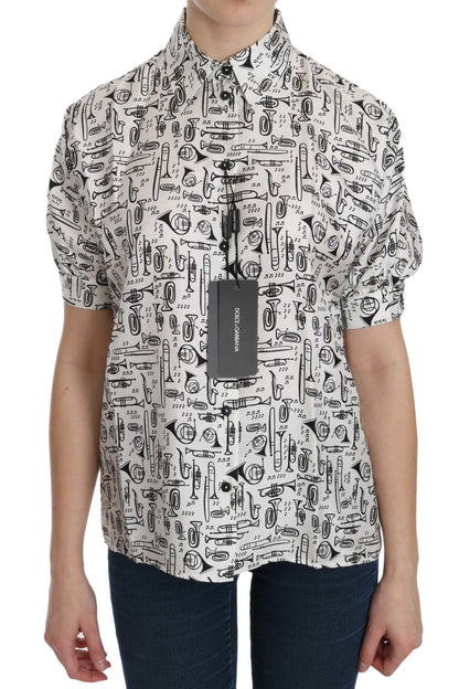 Chemisier blanc col chemise instrument de musique Dolce & Gabbana
