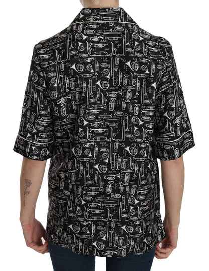 Top en soie noir imprimé instruments de musique Dolce & Gabbana