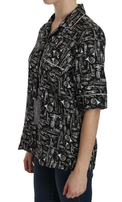 Top en soie noir imprimé instruments de musique Dolce & Gabbana